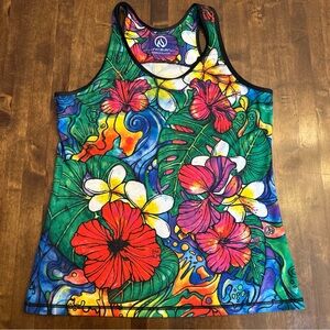 Inknburn Womens XL Tank Floral Beach Triathalon Tech Performance Ink Burn Gym